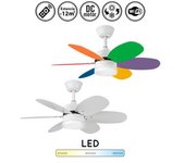 Ventilador De Techo Infantil Kids Blanco Y Colores Vivos Reversible | Ventilador Techo Wifi Con Luz Juvenil Pequeño Silencioso