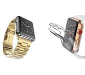 Kit Brazalete De Acero + Herramienta + Funda De Protección Completa Gift4me Compatible Con Reloj Apple Watch Series 10 - 42mm - Ouro / Transparente