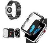 Kit Pulsera Acero + Herramienta + Funda Protectora + Cristal Gift4me Compatible Con Reloj Apple Watch Series 10 - 46mm - Negro / Transparente