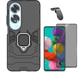 Kit De Película De Vidrio Templado De Privacidad + Cubierta De Protección Militar Magnética + Gift4me Compatible Con Movil Oppo A60 - Negro