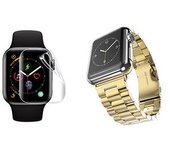 Kit Pulsera Acero + Herramienta + Film Hidrogel Gift4me Compatible Con Reloj Apple Watch Series 10 - 42mm - Ouro / Transparente