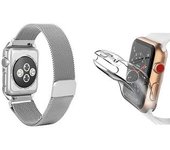 Kit Pulsera Milanesa Con Cierre Magnético + Funda Protectora + Cristal Gift4me Compatible Con Reloj Apple Watch Series 10 - 46mm - Cinza /