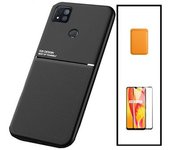 Kit Funda Magnética Anti-choque + Cartera Magnética Naranja + Cristal Templado Gorilasglass Gift4me Compatible Con Movil Xiaomi Poco C31 Negro