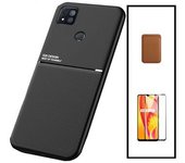 Kit Funda Magnética Anti-choque + Cartera Magnética Marrón + Cristal Templado Gorilasglass Gift4me Compatible Con Movil Xiaomi Poco C31 Negro