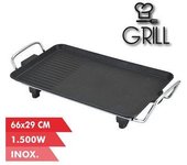 Plancha De Asar Electrica 1500w - 2 Zonas Lisa Y Grill - Placa Antiadherente - Asas Tacto Frio - Termostato Extraible - Superficie 66x29cm Muvip