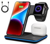 Estación De Carga Inalámbrica 3 En 1 Para Iphone 15/14/13/12/11/xr/xs/x/8 Y Apple Watch 8/7/6/5/4/3/2/se Negro Veanxin