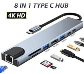 Estación De Acoplamiento Usb Tipo C Hub 3,0, Adaptador 8 En 1, Hdmi, Lector De Tarjetas Sd/tf Para Macbook Air, Ipad, Periféricos De Ordenador