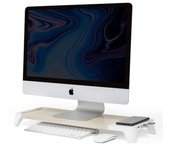 Pout Eyes8 - Soporte De Madera Para Monitor Con Cargador Rápido Y Carga Inalámbrica Para Dispositivos, 3 En 1, Blanco