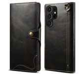 Funda Para Teléfono Móvil Samsung Galaxy S24 Ultra Con Hebilla Estilo Billetera De Cera De Aceite Retro-black
