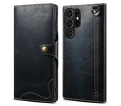 Funda Para Teléfono Móvil Samsung Galaxy S24 Ultra Con Hebilla Estilo Billetera De Cera De Aceite Retro-blue