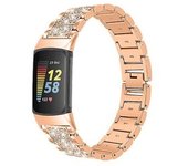 Correa Para Fitbit Charge 5 Diamond Correa De Reloj De Acero Inoxidable Oro Rosa Yemaesre