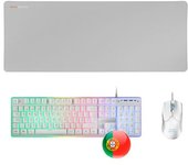 Mars Gaming Mcpxwpt, Combo Teclado H-mech+ratón Ultraligero+alfombrilla Xxl, Blanco, Pt