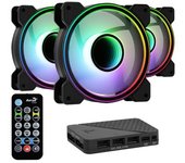 Aerocool Mirage12pro, Pack 3 Ventiladores 120mm Argb, Hub Rgb, 6-pin, Silencioso