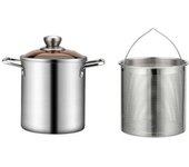 Olla De Acero Inoxidable Con Colador, Olla Para Hervir Mariscos Para Freír, Sopas, Olla Para Freír Con Tapa De Vidrio Transparente