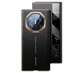 Funda Con Ventana De Visualización Para Huawei Mate Xt Ultimate, De Piel Auténtica, Color Negro