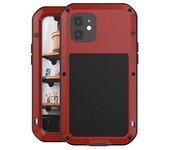 Funda Protectora Completa De Metal Y Silicona A Prueba De Golpes Para Iphone 12, Con Película De Vidrio Templado, Color Rojo