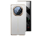 Funda Con Ventana De Visualización Para Huawei Mate Xt Ultimate, De Piel Auténtica, Color Blanco