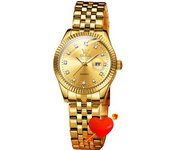 Reloj De Cerámica Blanca Con Diamantes Para Mujer, Diseño De Flores Con Esfera Grande(oro)