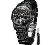 Reloj Luminoso Resistente Al Agua Con Calendario Doble Tourbillon Mecánico Automático Para Hombre(negro)