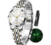 Reloj Impermeable Luminoso Con Diamantes De Oro Rosa Para Mujer(esfera Blanca)
