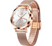 Reloj Mecánico Automático Con Diamantes Para Mujer, Acero Inoxidable Clásico De Dos Tonos(cara Blanca)
