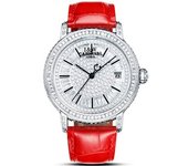 Reloj Automático Para Mujer Con Calendario Resistente Al Agua, Correa De Cuero Roja, Esqueleto De Diamantes De Imitación