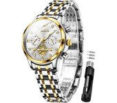 Reloj Ligero De Oro Rosa Para Mujer, Malla De Acero Inoxidable Resistente Al Agua(esfera Blanca)