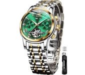 Reloj Luminoso Resistente Al Agua Con Calendario Doble Tourbillon Mecánico Automático Para Hombre(oro Verde)