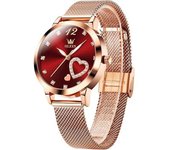 Reloj Mecánico Automático Con Diamantes Para Mujer, Acero Inoxidable Clásico De Dos Tonos(cara Roja)