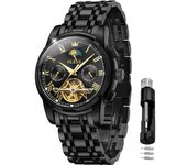 Reloj Mecánico Hueco Impermeable Luminoso Automático Para Hombre(negro)
