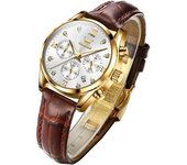 Reloj De Cuarzo De Cuero Simple Y Elegante Para Mujer Fecha Resistente Al Agua(oro Y Blanco)