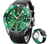 Reloj De Acero Inoxidable Resistente Al Agua Con Cronógrafo De Buceo Profesional De Silicona Para Hombre Con Fecha(verde)