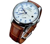 Reserva De Energía Esfera Blanca Números Azules Calendario Automático Reloj Para Hombre