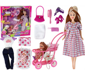 Conjunto Muñeca Lucy Embarazada Cochecito Bebé Pelo Largo Castaño