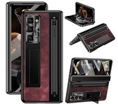 Funda Delgada De Cuero Con Soporte De Pc Y Película De Vidrio Templado Para Samsung Galaxy Z Fold 6, Color Rojo Vino