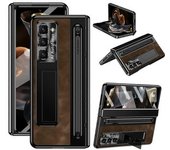 Funda Delgada De Cuero Con Soporte Para Pc Y Película De Vidrio Templado Para Samsung Galaxy Z Fold 6, Color Café