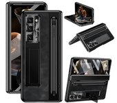 Funda Delgada De Cuero Con Soporte Para Pc Y Película De Vidrio Templado Para Samsung Galaxy Z Fold 6, Color Negro