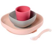 Vajilla Para Bebé 4 Piezas Silicona Rosa Y Coral Beaba