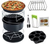 Air Fryer Accessories Set Of 10 Pieces For 5.2-5.8 Qt Air Fryer With Non-stick Coating, Machine Washable (19.8cm, Black).