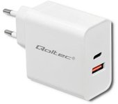 Qoltec 51715 Cargador | 63w | 5-20v | 1,5-3a | Usb Tipo C Pd | Usb Qc 3.0 | Blanco