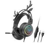 Auriculares Con Cable Para Juegos Lindos Auriculares Con Orejas De Ciervo Con Luz Led Rgb Auriculares Con Cable Para Colocar Sobre Las Orejas Orejeras