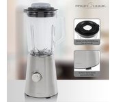 Batidora Vaso Americana, Jarra Cristal 1l, 2 Velocidades + Pulso, Función Picahielo, Cuchillas Acero Inox. Plata 500w Proficook Um 1213