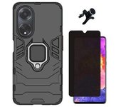 Kit Funda Magnética De Protección Militar + Cristal Gorilasglass Antiespía + Soporte Magnetico Extra Fuerte Gift4me Compatible Con Movil Oppo A18 -