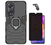 Kit Funda Magnética De Protección Militar + Cristal Gorilasglass Antiespía + Soporte Magnetico L Gift4me Compatible Con Movil Oppo A18 - Negro
