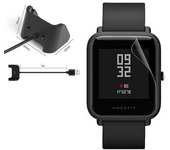 Usb Charger Charger Kit + Pantalla De Vidrio De Película Protectora Para Amazfit Bip