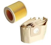 5 Bolsas Para Polvo Y 1 Filtro Compatibles Con La Aspiradora Karcher Wd3 Premium