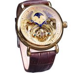 Reloj De Veanxin Pulsera Mecánico Retro Con Esqueleto De Viento Automático Para Hombre Con Fase Lunar Y Remolino