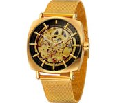 Reloj Veanxin Mecánico Para Hombre Con Cuerda Automática Y Diseño De Esqueleto Dorado
