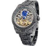 Reloj Veanxin Mecánico Automático Vintage Con Fase Lunar, Esfera Luminosa Y Patrón De Tatuaje Hueco