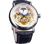 Reloj De Veanxin Pulsera Mecánico Retro Con Esqueleto De Viento Automático Para Hombre Con Fase Lunar Y Remolino